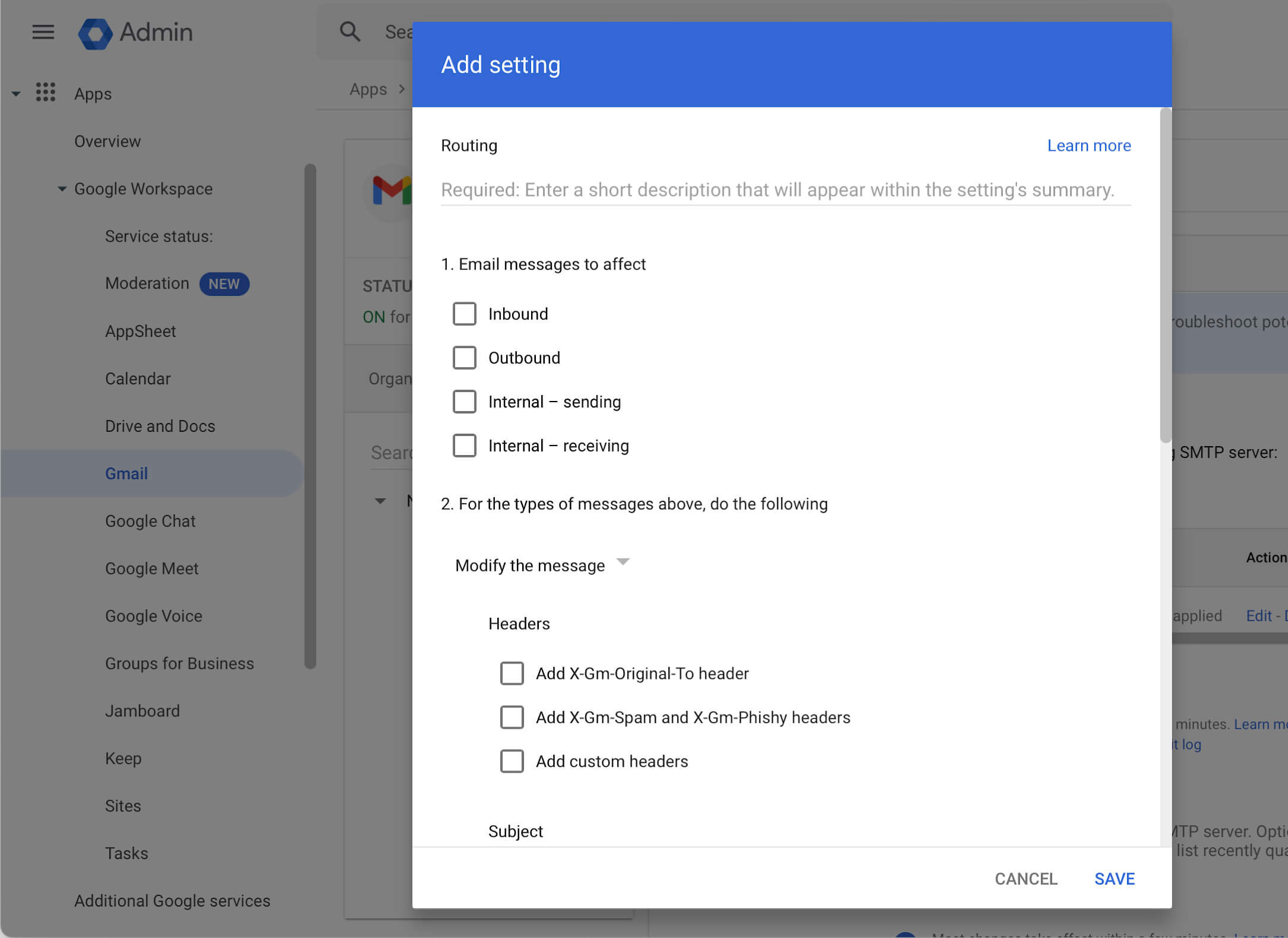 Google Workspace Admin Dashboard Email Settings