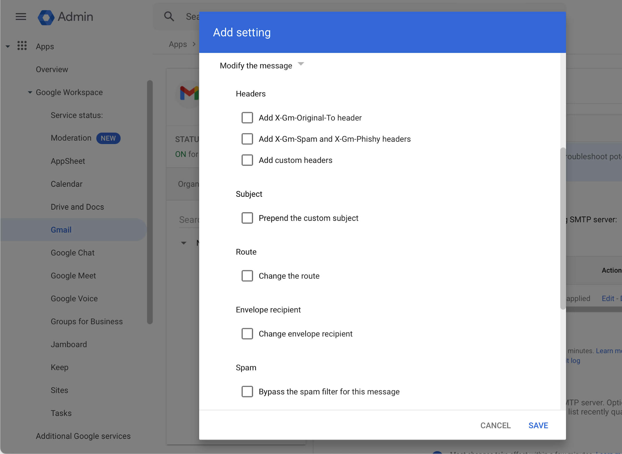 Google Workspace Admin Dashboard Email Settings