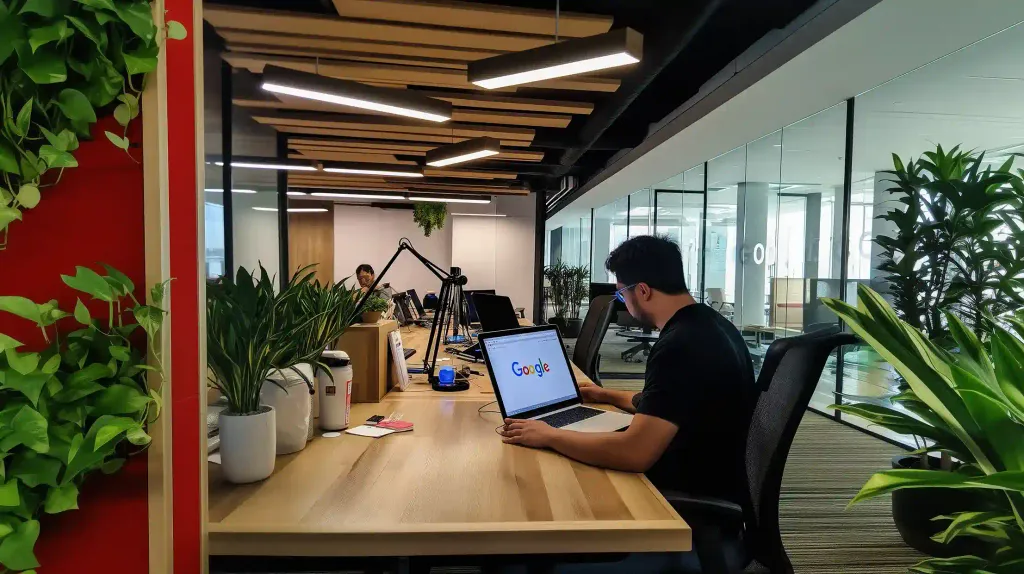 person working in office with Google open on their screen