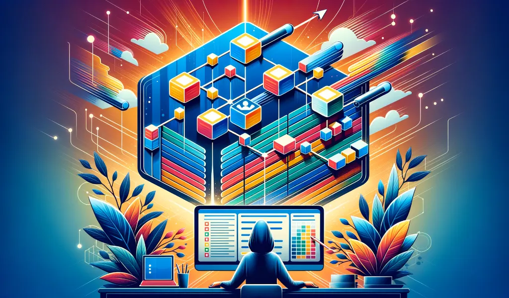 Person managing tasks on a computer with a vibrant Kanban board in the background, symbolizing the Kanban view for Google Tasks.