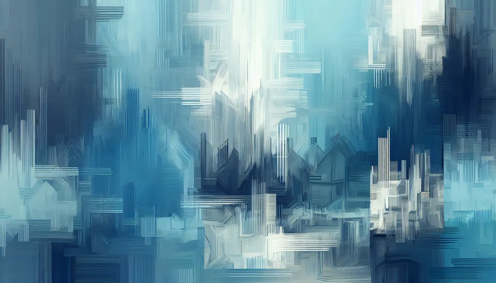 Abstract image with various shades of blue and white with textured vertical and horizontal lines creating a layered effect.
